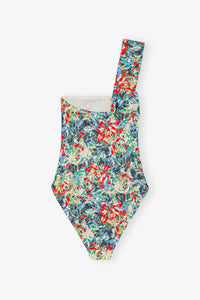 Recycled Printed Gathered Asymmetric Swimsuit