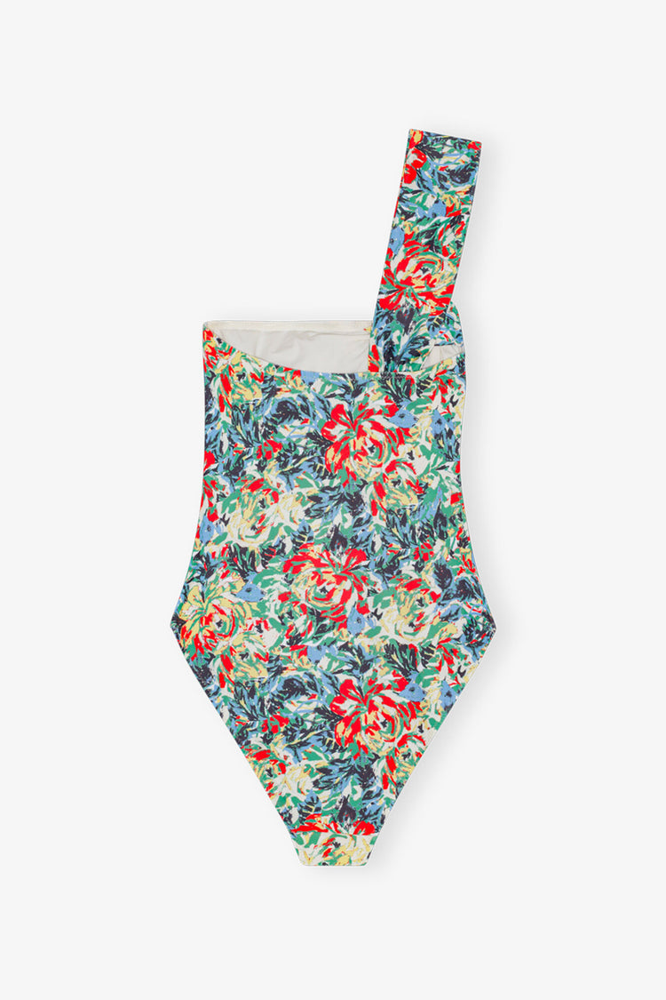 Recycled Printed Gathered Asymmetric Swimsuit