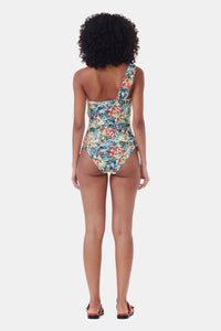 Recycled Printed Gathered Asymmetric Swimsuit