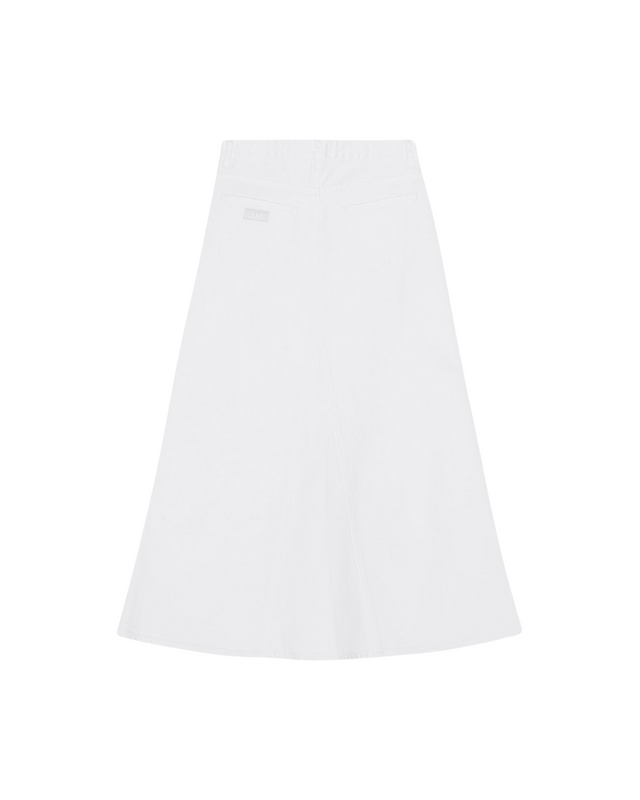 White Denim Double Fly Maxi Skirt