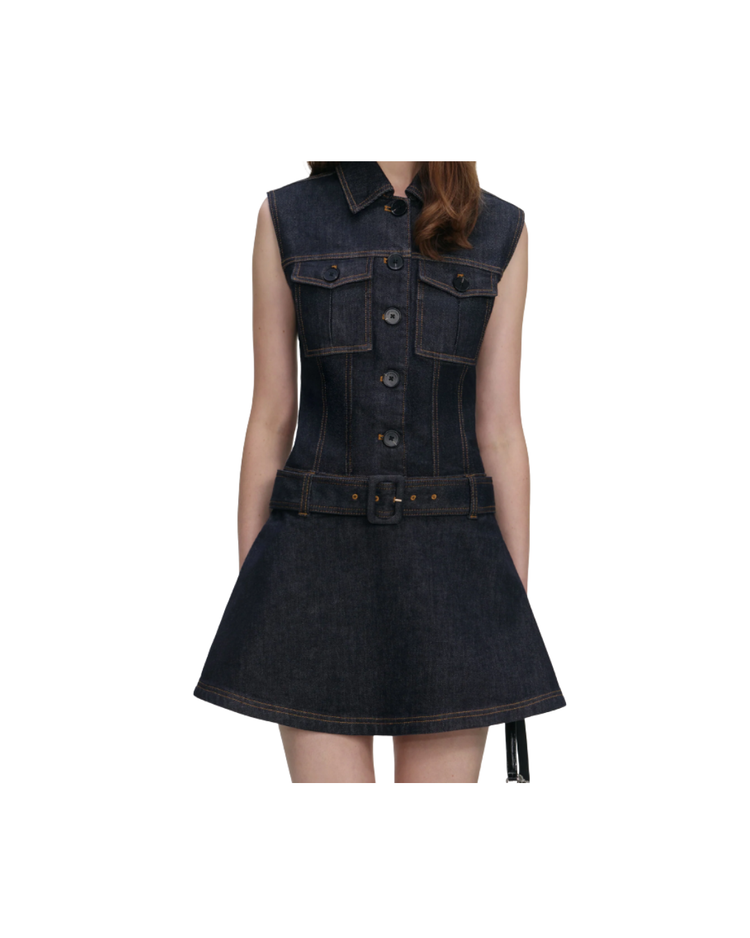 Indigo Denim Flared Mini Dress
