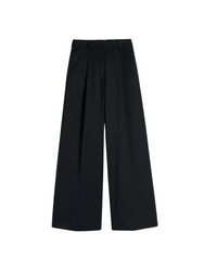 Pleated Wide Leg Trousers W/ Faux Fur Welt Pocket