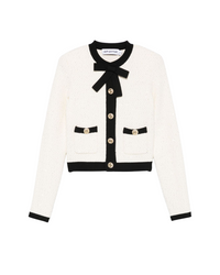 Cream Sequin Pussy Bow Cardigan