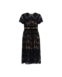 Black Lace Velvet Bow Midi Dress