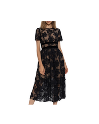 Black Lace Velvet Bow Midi Dress