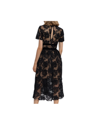 Black Lace Velvet Bow Midi Dress