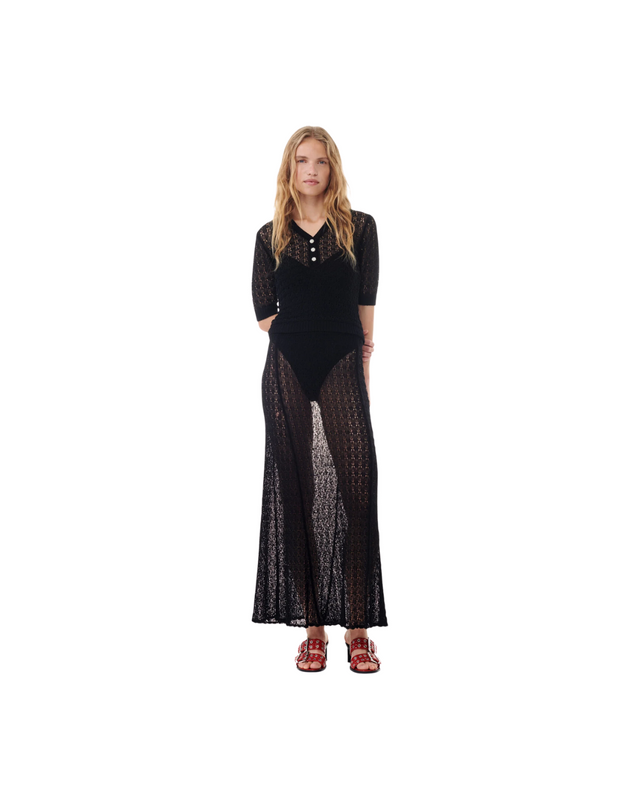 Shiny Pointelle Long Skirt