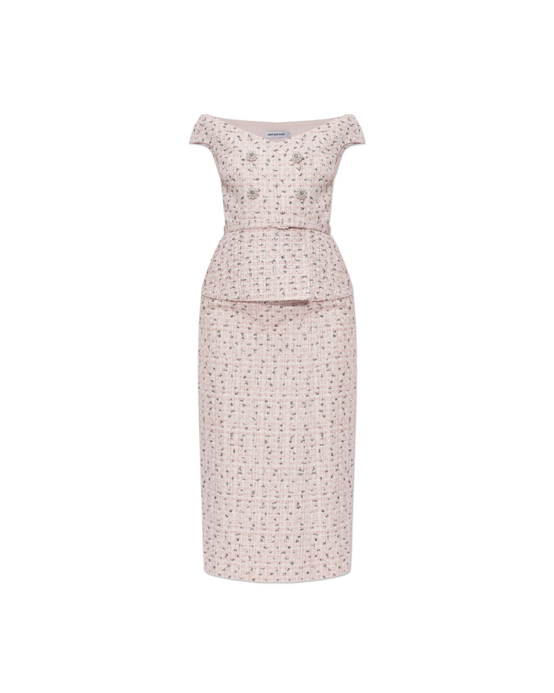 Pink Boucle Pearl Midi Dress
