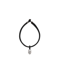 Charbon Necklace: Leather, Baroque Pearl