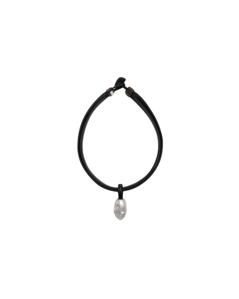 Charbon Necklace: Leather, Baroque Pearl