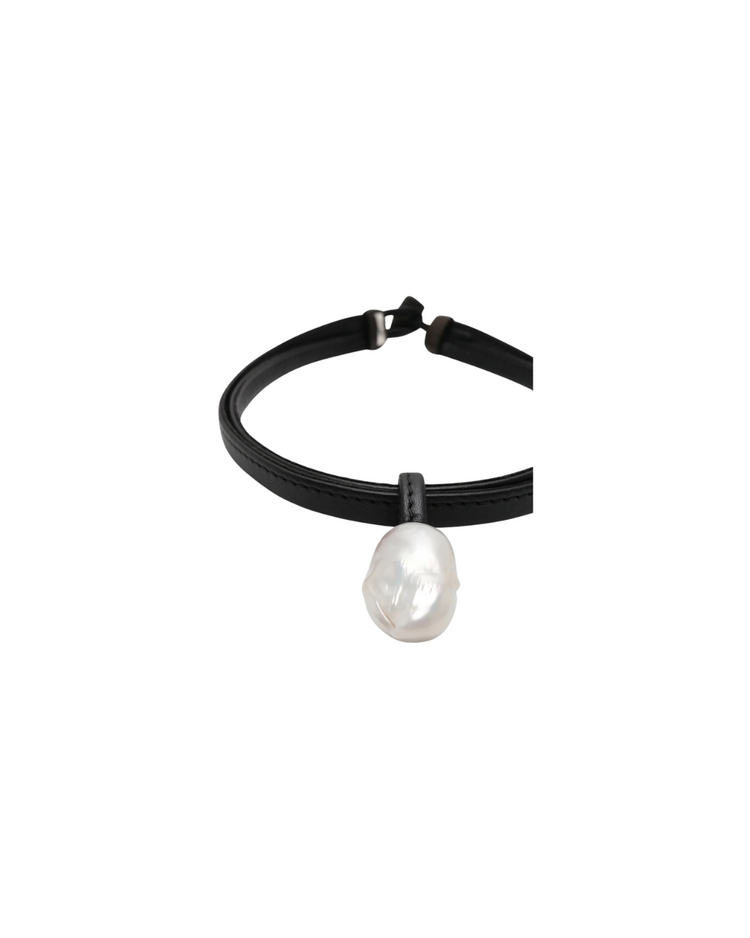 Charbon Necklace: Leather, Baroque Pearl