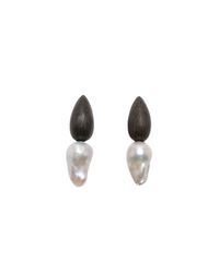 Orage Earrings: Baroque Pearl, Bog Oak