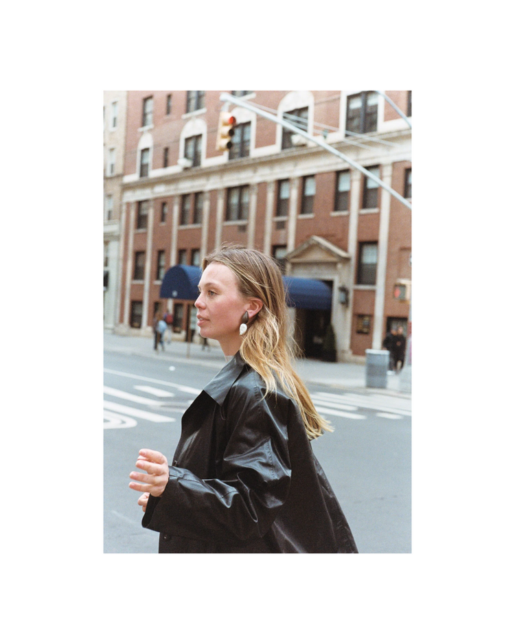 Orage Earrings: Baroque Pearl, Bog Oak