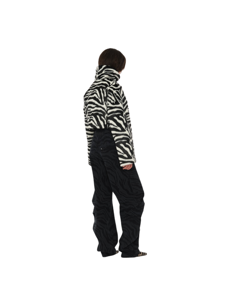 Faux Fur Crop Jacket Zebra Print