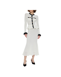 White Pointelle Knit Contrast Midi Dress