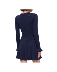 Navy Pointelle Knit Crochet Flower Mini Dress