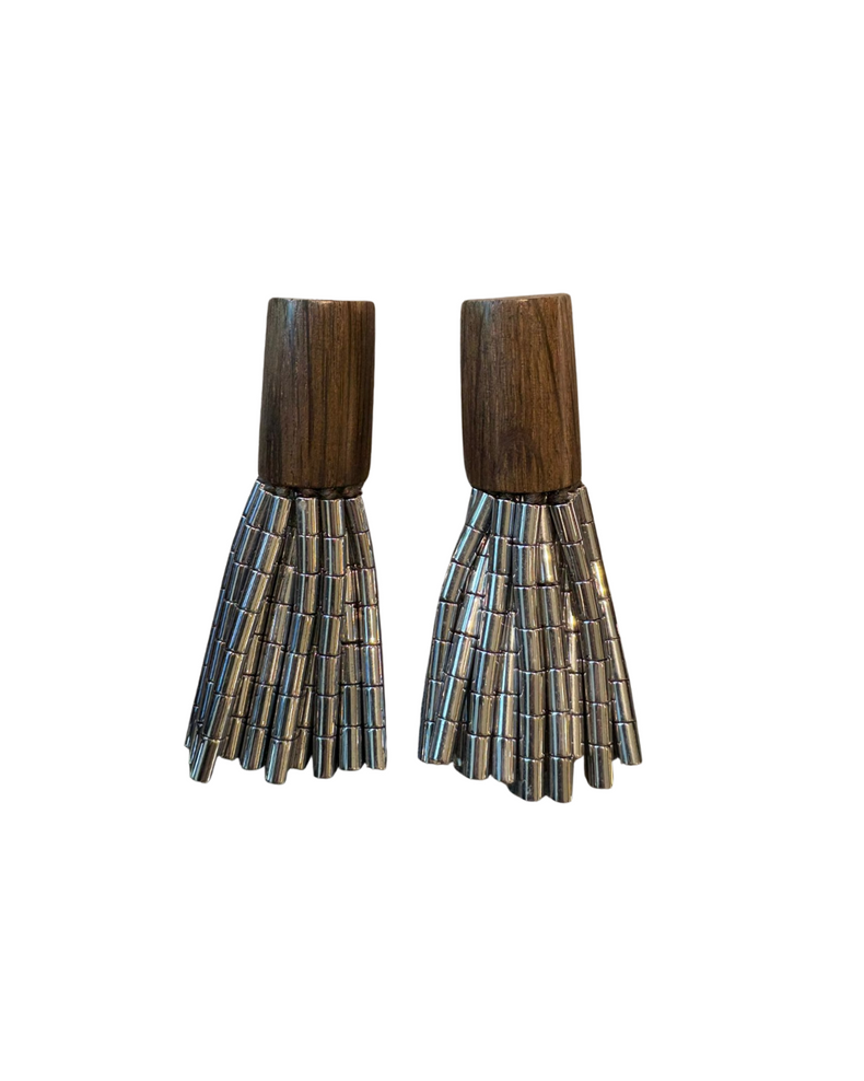Aria Earring: Hematite Stone, Acacia