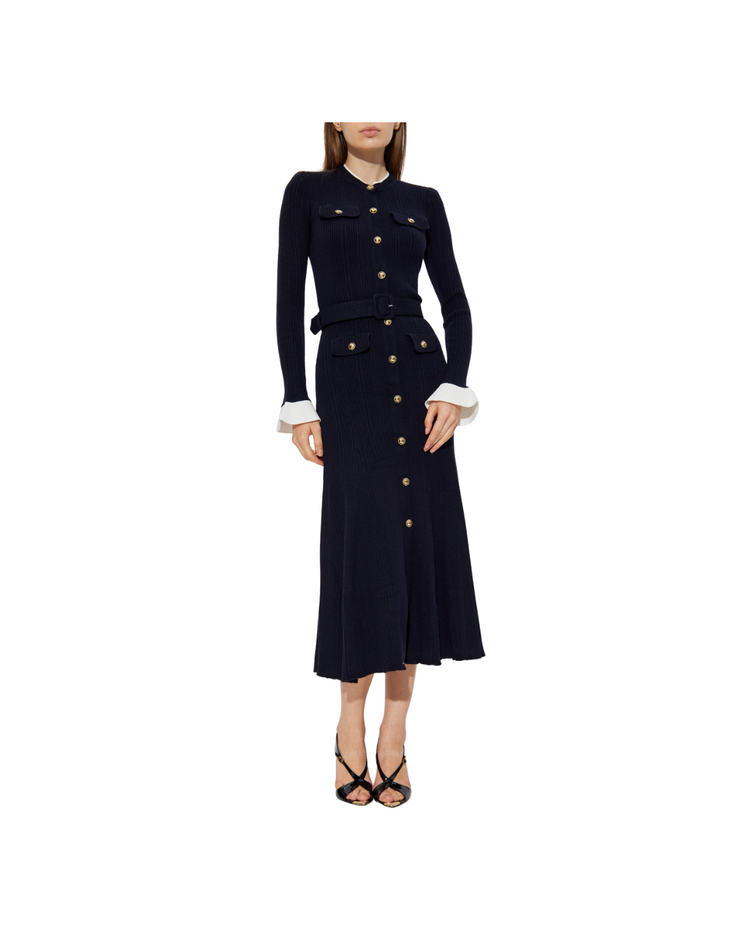 Navy Viscose Knit Midi Dress