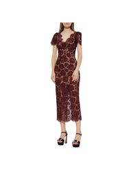 Burgundy Floral Lace Midi Dress