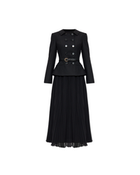 Black Wool Crepe Midi Dress