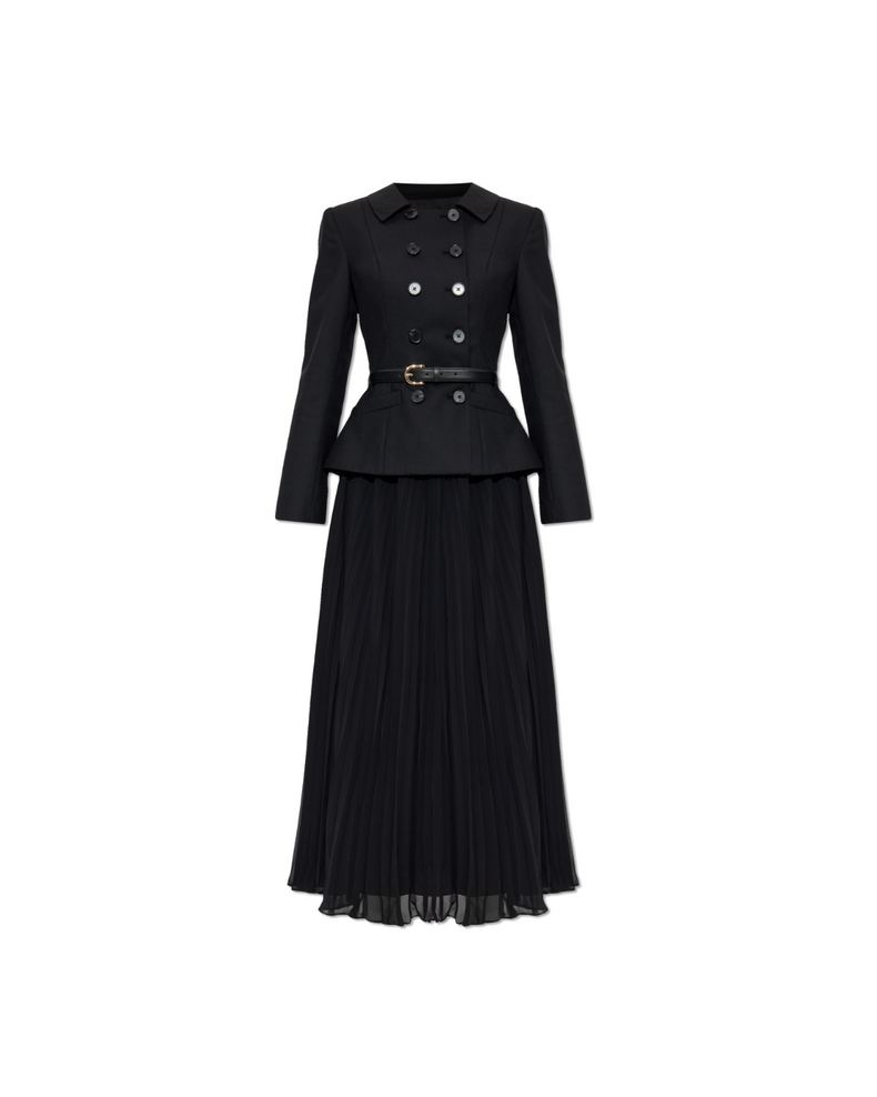 Black Wool Crepe Midi Dress