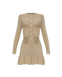 Gold Lurex Peplum Knit Mini Dress