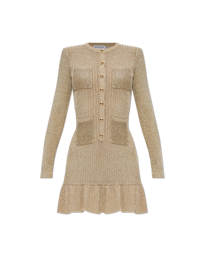 Gold Lurex Peplum Knit Mini Dress