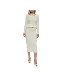 Cream Wool Peplum Knit Midi Dress
