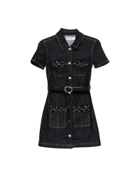 Indigo Denim Crystal Trim Mini Dress