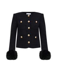 Black Boucle Fur Cuff Jacket