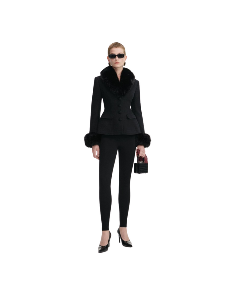 Black Tailored Boucle Fur Jacket