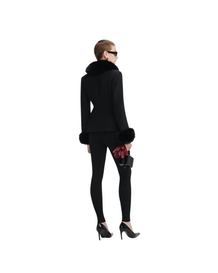 Black Tailored Boucle Fur Jacket