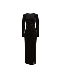 Black Velvet Embellished Midi Dress