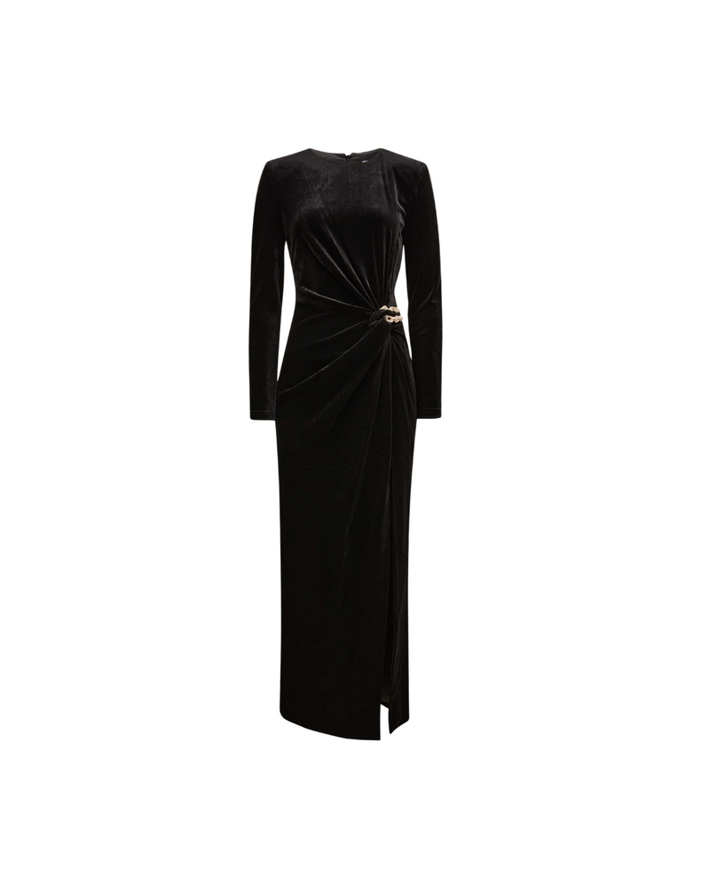 Black Velvet Embellished Midi Dress