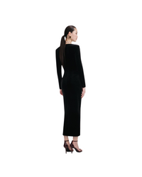 Black Velvet Embellished Midi Dress