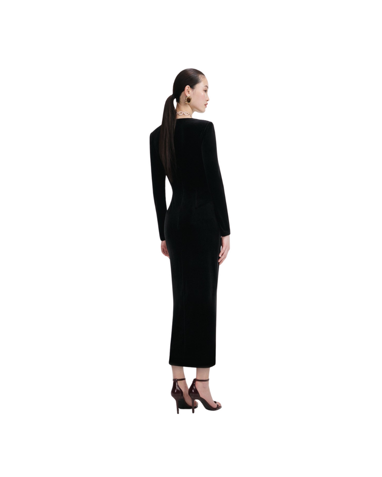 Black Velvet Embellished Midi Dress