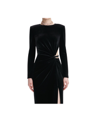 Black Velvet Embellished Midi Dress