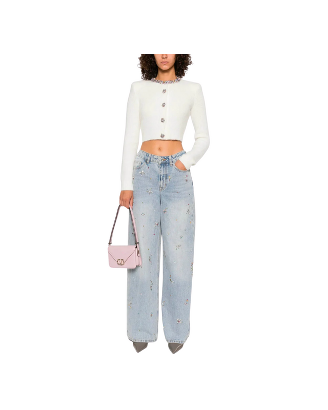 Cream Embellished Trim Cardigan