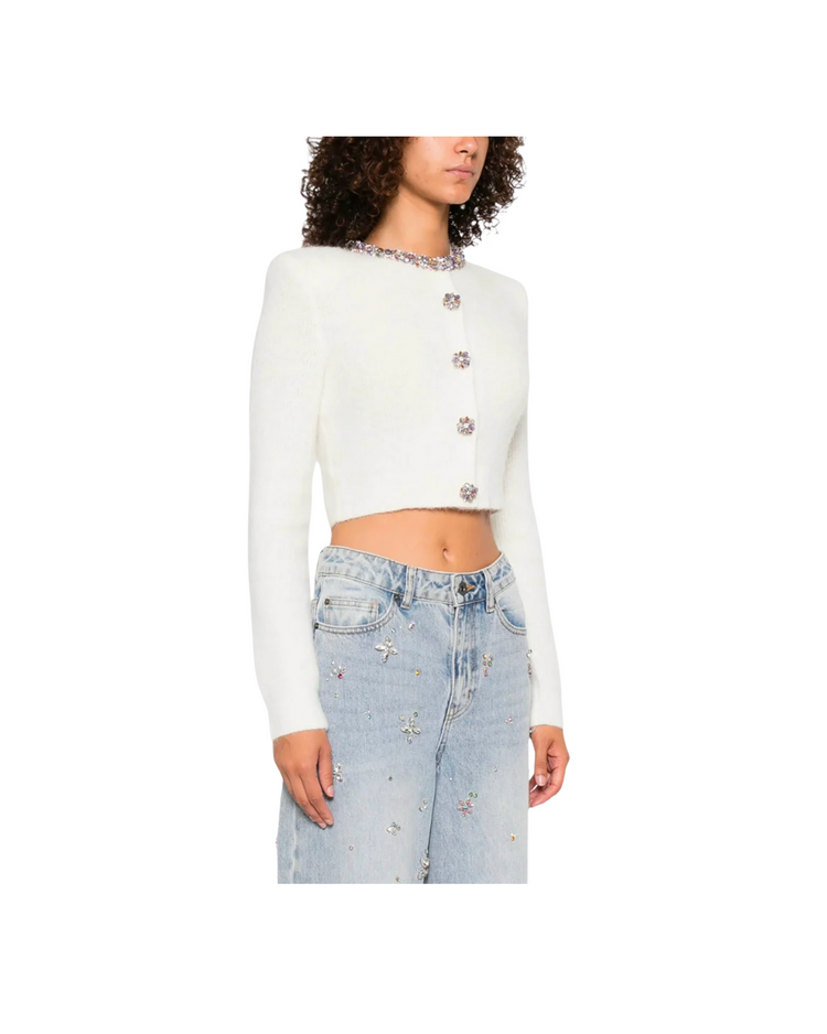 Cream Embellished Trim Cardigan