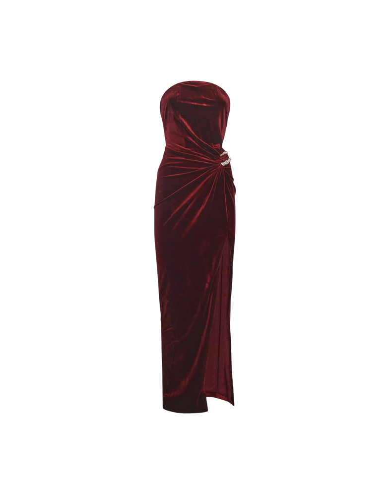Burgundy Velvet Bandeau Maxi Dress