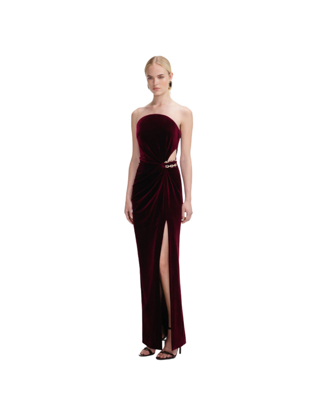 Burgundy Velvet Bandeau Maxi Dress