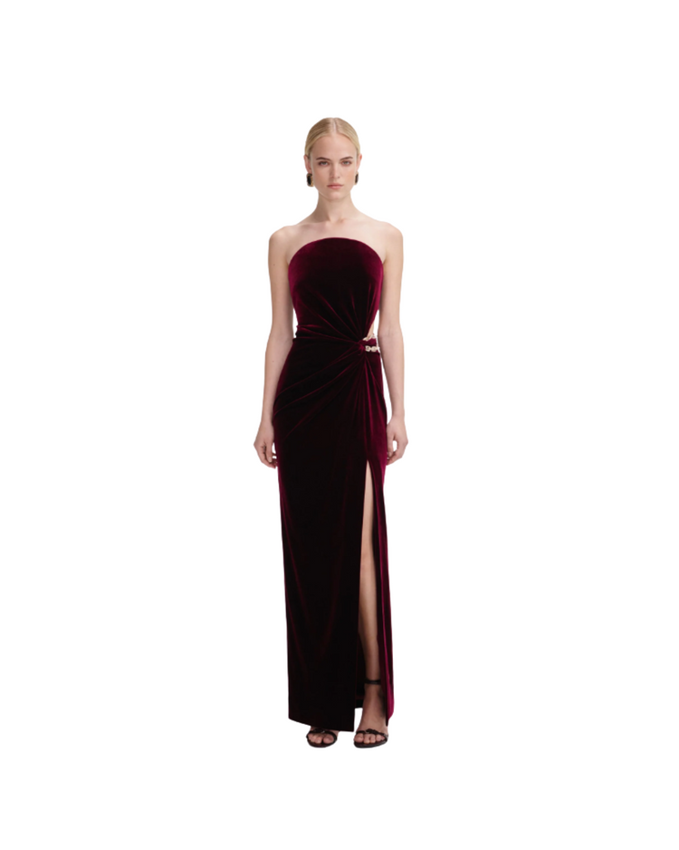 Burgundy Velvet Bandeau Maxi Dress