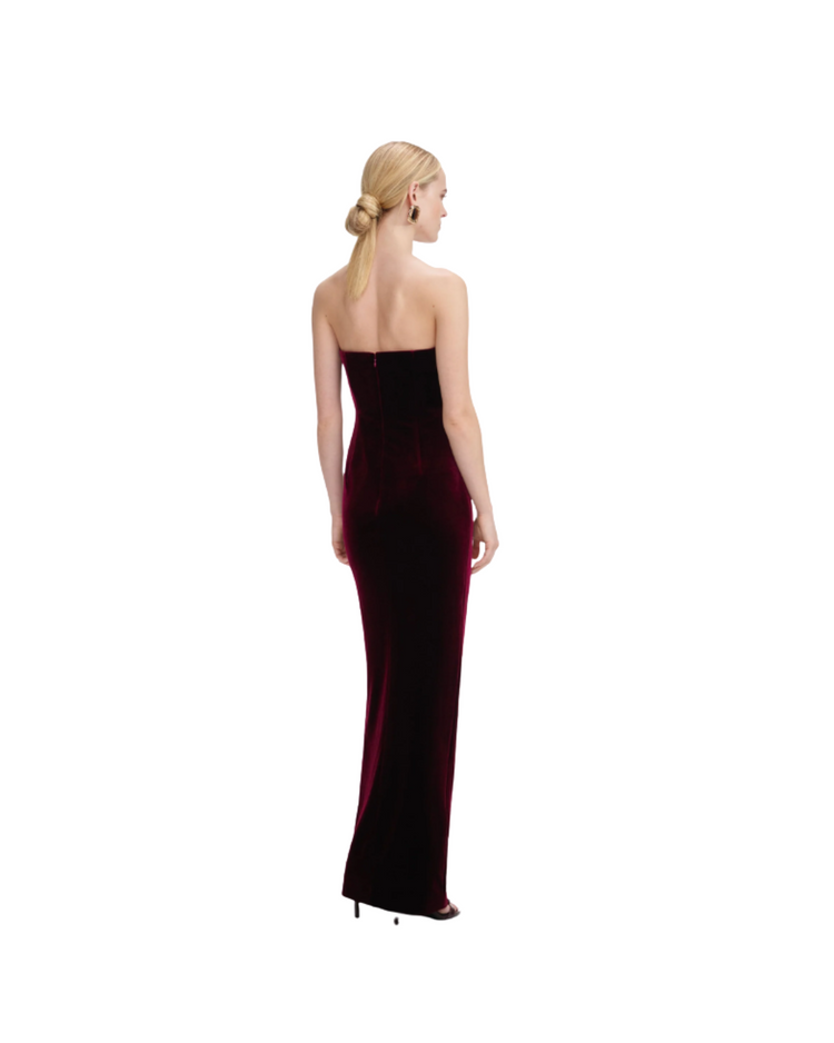 Burgundy Velvet Bandeau Maxi Dress