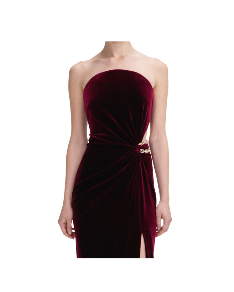 Burgundy Velvet Bandeau Maxi Dress