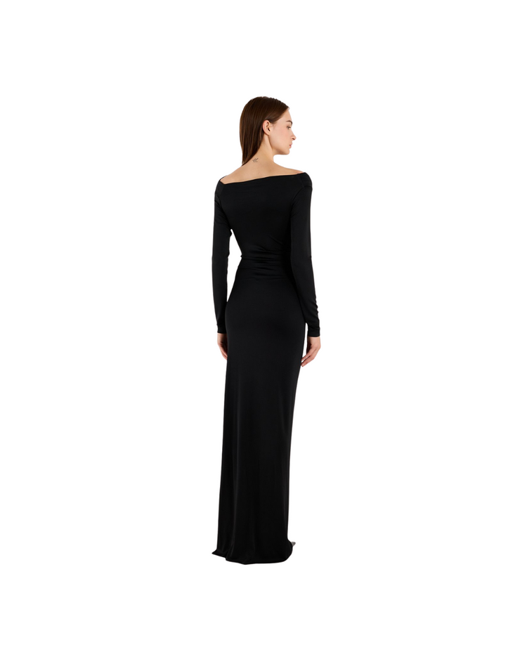 Off-Shoulder Draped Gown In Black