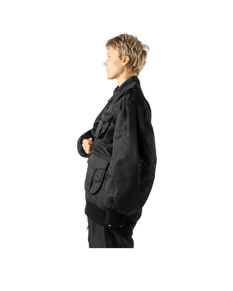 Puff Sleeve Multi Pocket Bomber Jacket