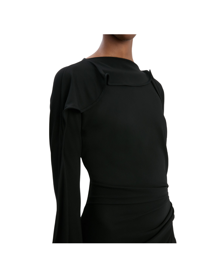 Long Sleeve Draped Jersey Dress