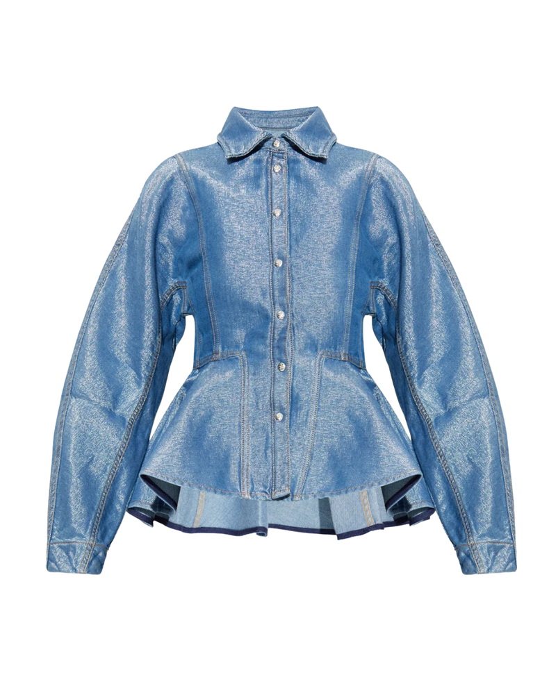 Shiny Weft Peplum Shirt