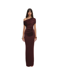 Brown Draped Knit Midi Dress