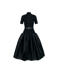Black Knit Taffeta Midi Dress